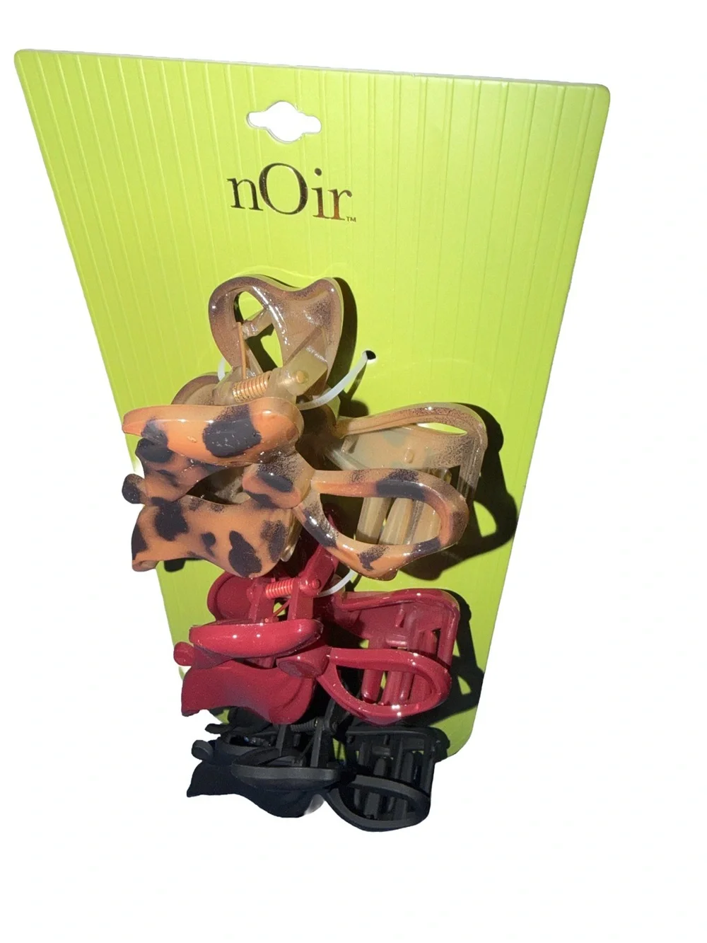 nOir Bow Hair Clips - Leopard, Burgundy, Matte Black (Set of 3)